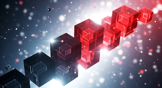 Abstract geometric crystals glowing in cosmic nebula with shimmering stardust and bright light - Powered by Adobe