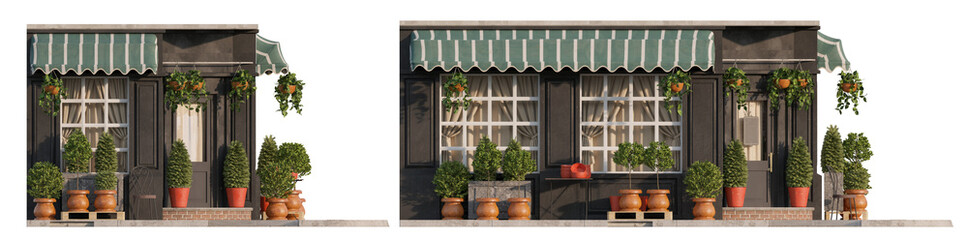 Multi-Use Retail Facade Storefront: Closed Multi-Purpose Shop isolated png on transparent background premium cutout 