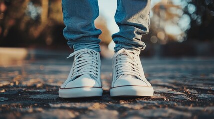 White sneakers on asphalt lifestyle decorative inspiration modern artistic photography composition stylish arrangement design concept