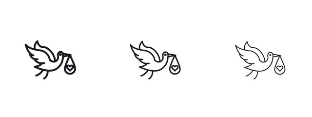 Stork with baby icon logo vector template. Simple style icons