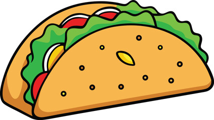 Cartoon Taco with Lettuce Tomato and Cheese mexican food