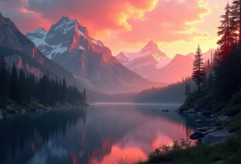 breathtaking sunset glow over majestic mountain peaks illuminating serenity grandeur, nature, landscape, sky, cloud, horizon, outdoors, scenic, dusk, ridge