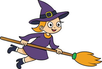 Cartoon Witch Flying on a Broomstick Keywords: witch, flying, broomstick, halloween, character