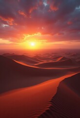 Naklejka premium captivating sand dunes sunset dramatic shadows desert landscape vibrant hues golden hour tranquil atmosphere, nature, textures, patterns, elevation, silhouette