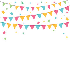 Colorful triangular bunting flags and stars party celebration