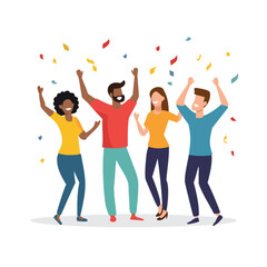 Diverse group celebrating with colorful confetti celebration party