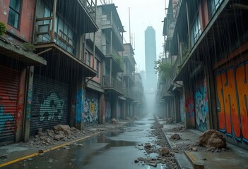 Fototapeta premium urban erosion patterns rainfall destruction landscape dynamic texture flow city environment, textures, water, mud, soil, cities, architecture, concrete