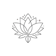 Elegant black line art lotus flower with dots floral botanical