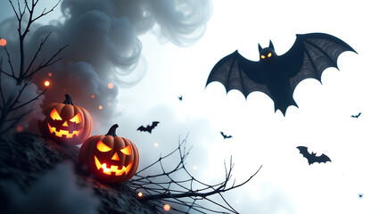dramatic mystical halloween party invitation features swirling black bat ghostly fog spider web