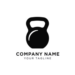 A minimalist black and white logo featuring a kettlebell for fitness and strength training.