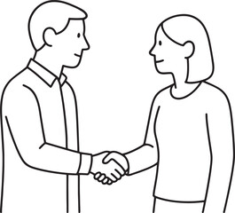 Fototapeta premium Man and Woman Shaking Hands Outline Illustration on Transparent Background silhouette
