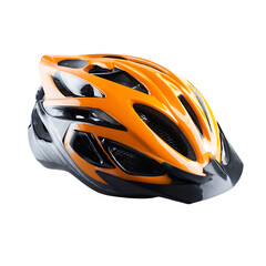 Fototapeta premium Vibrant orange and black cycling helmet with ventilation ports designed for safety and performance during outdoor adventures