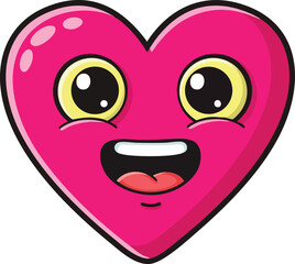 Fototapeta premium Happy pink heart emoji with expressive eyes and joyful smile vector illustration for love and emotions designs 