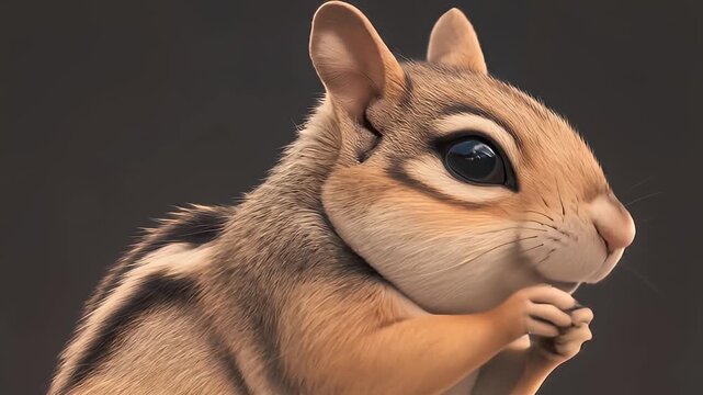 Close Up Portrait of a Cute Chipmunk Holding Paws with Detailed Fur on Neutral Backdrop