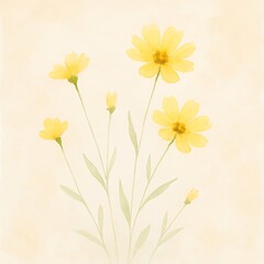 Bright yellow flowers blooming in soft light on a gentle background