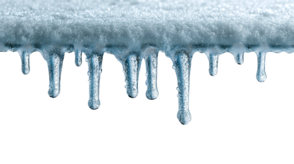 Close Up View Of Melting Ice Formations With Water Droplets Falling Against A Transparent Background
