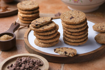 Oatmeal cookies with chocolate chips - closeup
