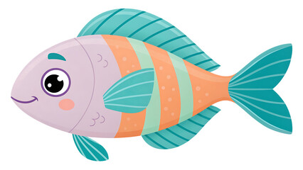 Naklejka premium Cute cartoon fish with orange and purple stripes isolated on transparent background