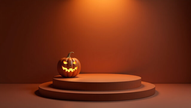 sleek minimalist halloween podium stands alone warm golden light subtle curves accentuated soft glow solitary