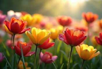 Fototapeta premium vibrant flowerbed seasonal colors blossoms nature spring summer autumn winter dynamic palette, rainbow, lgbtq, lgbt, pride, colorful, love, equality, bloom