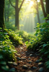 Obraz premium vibrant forest regrowth after storm erosion lush greenery resilient plants nature recovery, hillside, foliage, trees, soil, sprouts, environment, spring