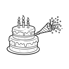 Two-Tiered Birthday Cake with Candles and Party Popper