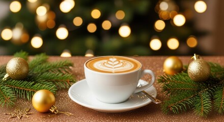 Cozy Christmas Morning Coffee Scene with Festive Decorations