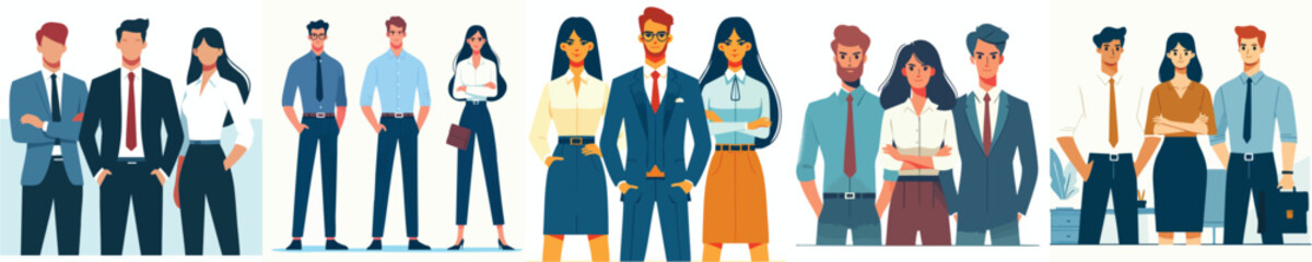 Diverse Business Team Standing Together – Professional Corporate Office Group Illustration