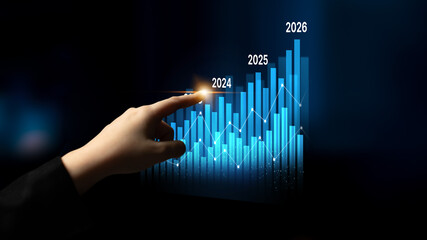 Business bar chart and line graph showing yearly business growth from 2022 to new year 2026, represent data analytics, future 2026 planning, business 2026 trend, and performance analysis 2026 Latch