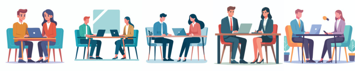 Fototapeta premium Business Meeting and Interview in Modern Office – Flat Design Illustration