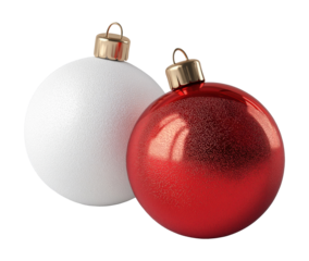 Red and white Christmas balls isolated on transparent background