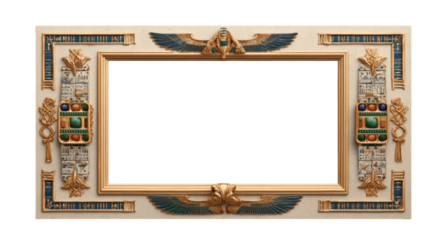 Ornate egyptian frame with carved hieroglyphs for art display or historical decor