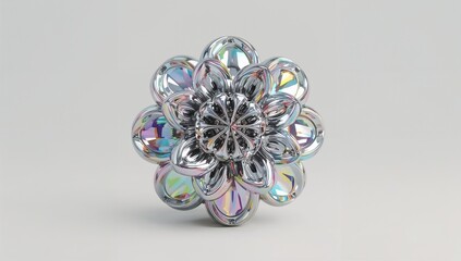 Fototapeta premium A delicate, shimmering glass flower crafted to perfection. A close-up studio shot captures the unique iridescence and intricate details.