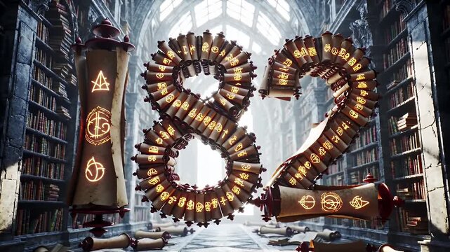 Scroll Numbers in Library Depicting Figures with Intricate Details and Soft Lighting