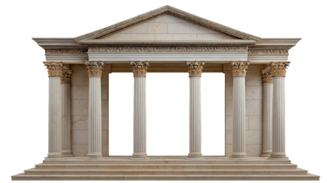 Empty rectangular frame in miniature greek temple design for architectural projects and classical decor