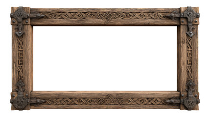 Intricate wooden frame with carved norse runes and celtic knot patterns for decorative display