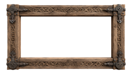 Intricate wooden frame with carved norse runes and celtic knot patterns for decorative display