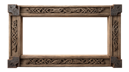 Intricate wooden frame with carved norse runes for art or photography display