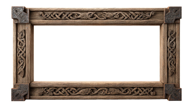Intricate wooden frame with carved norse runes for art or photography display