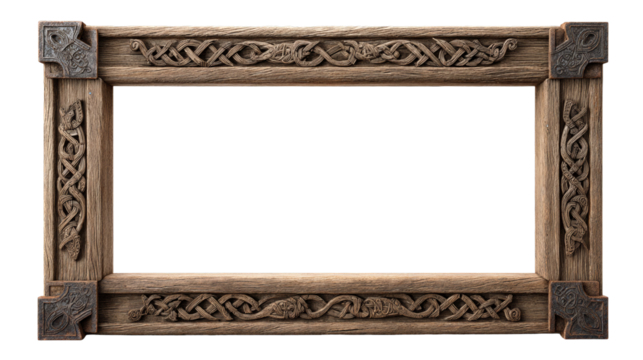 Intricate wooden frame with carved norse runes for art or photography display