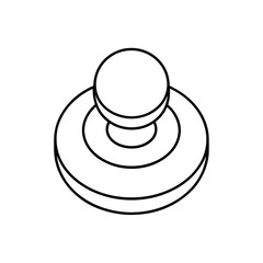 Outline drawing of a round stamp with a circular base and a spherical knob on top in white background on transparent background