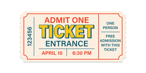 Cinema coupon for festivals, event, theater, concert, play. Vector illustration isolated on white background.
