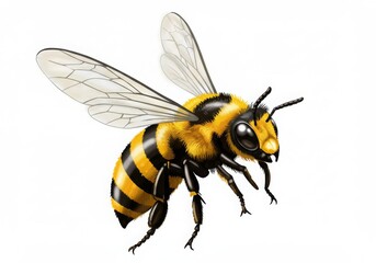 Detailed illustration of a yellow and black striped bee in flight
