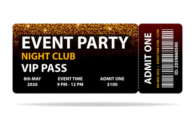 Obraz premium Realistic detailed VIP cinema coupon for festivals, event, theater, concert, play. Vector illustration isolated on white background. 