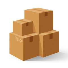 Brown Cardboard paper boxes isolated on white background. Paper parcels, post.
