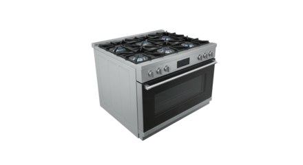 Stainless steel gas range isolated on transparent background