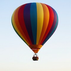 Naklejka premium Vibrant rainbow hot air balloon ascending into a clear sky