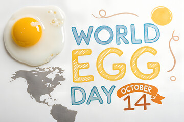 Celebrate World Egg Day with a sunny-side-up egg, playful doodles, and global map design—highlighting the nutritional value and worldwide love for eggs generative ai