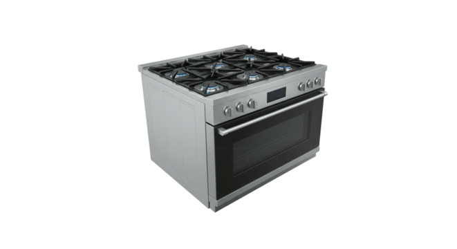 Stainless steel gas range isolated on transparent background