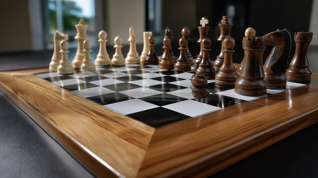 Wide horizontal shot of the board set diagonally, leaving top margin clean for text.